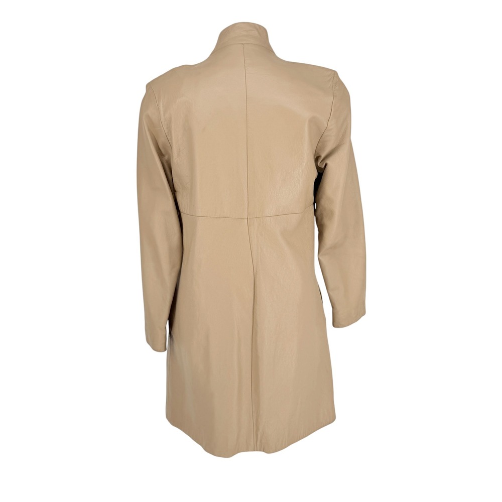 Wilsons Vintage 70s Tan Leather Mid-Length Coat Size S Mandarin Collar Button - Picture 4 of 7